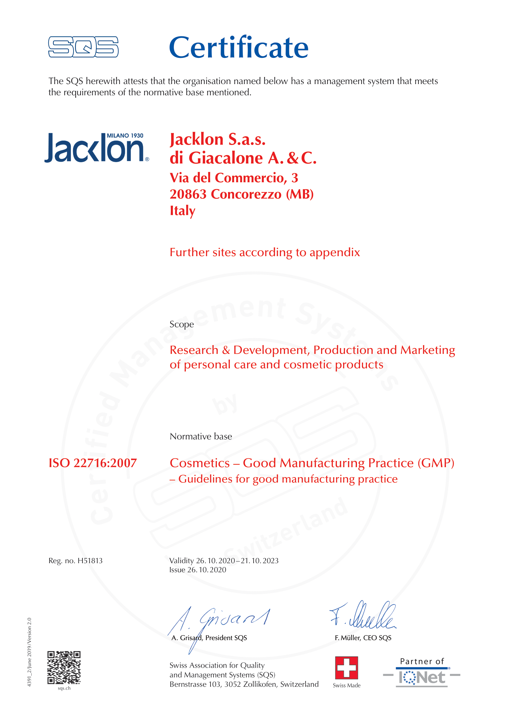 Certificato SQS 22716