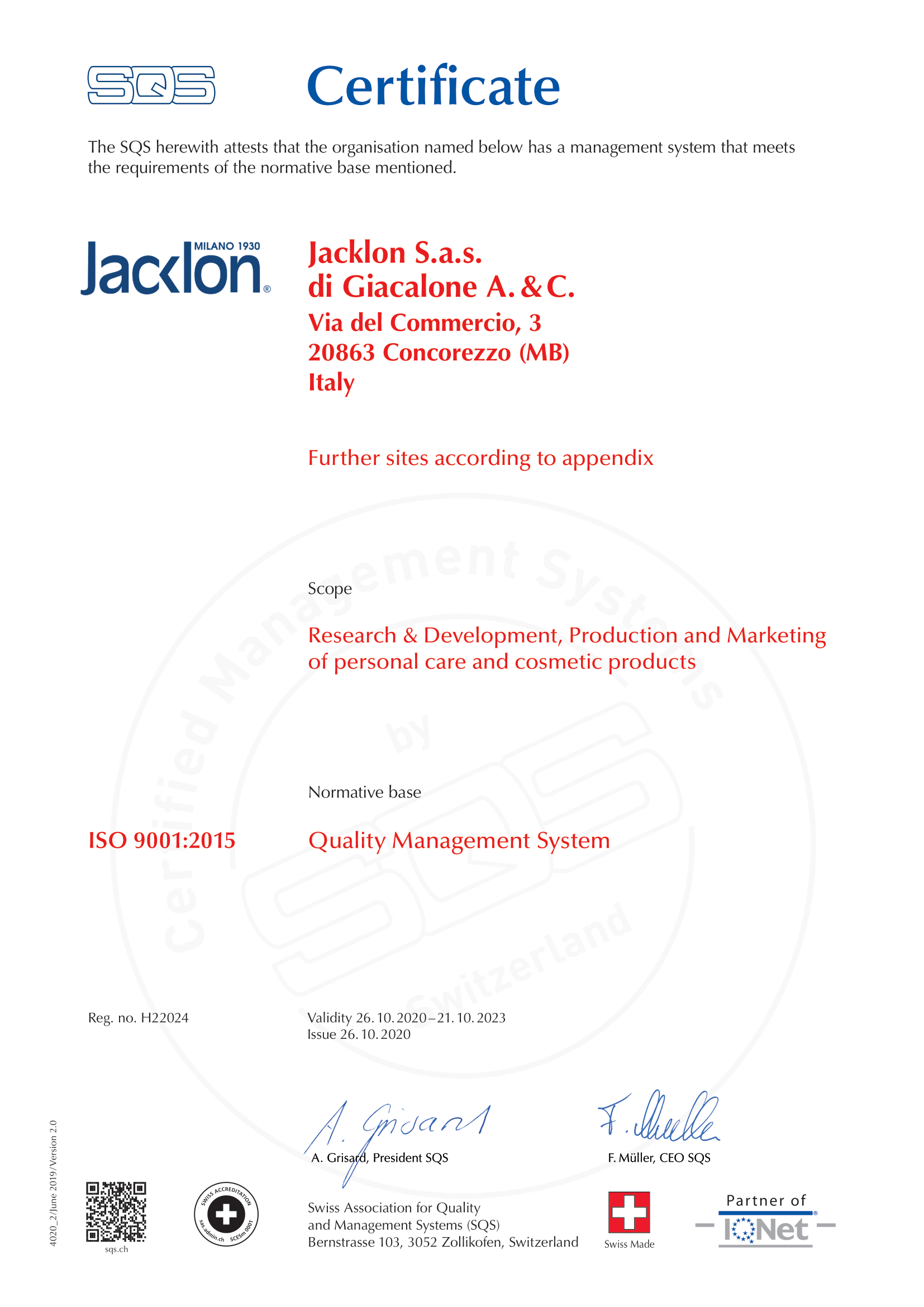 Certificato SQS 9001